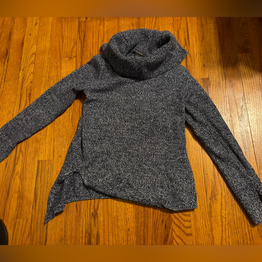 WHBM tunic sweater with split hem for comfort and style blue silver threading